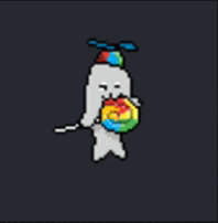 a pixel art drawing of a ghost with a propeller hat holding a lollipop .