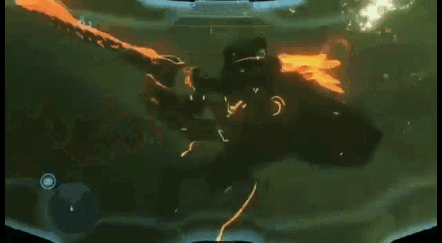 a video game is being played and a person is laying in the fire