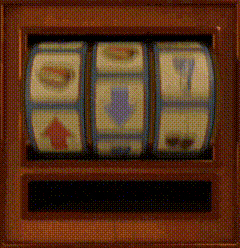 a slot machine with a purple arrow pointing to the right