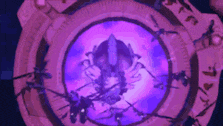 a purple circle with a purple light coming out of it