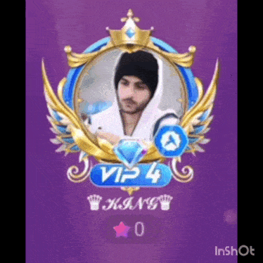 a picture of a man with a crown and wings on a purple background