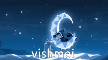 a cartoon of a person sleeping on a crescent moon with the words vishmei below