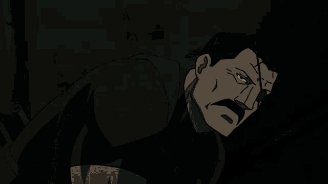 a cartoon drawing of a man with a mustache and a bandage on his eye