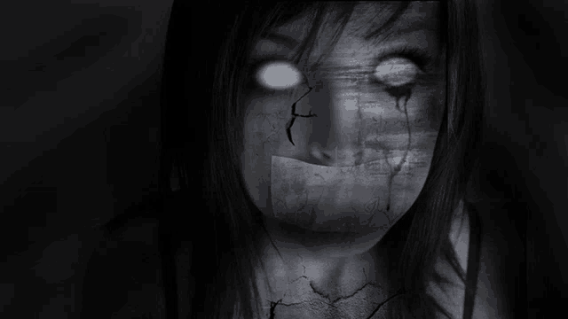 a woman with a bandage on her mouth looks like a ghost