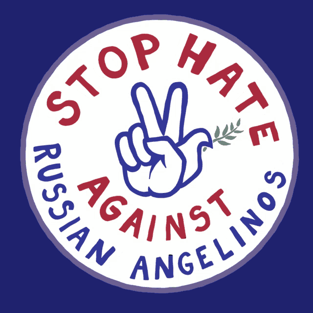 a sticker that says stop hate against russian angelinas