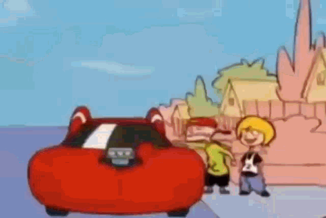 a cartoon character is driving a car while wearing glasses and a yellow shirt .