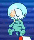 a cartoon of a dog wearing a space suit is sitting on a rocket .