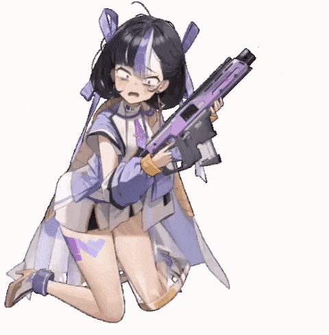 a girl is kneeling down holding a gun in her hand .