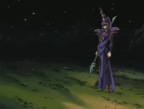 a cartoon character is standing in a field holding a wand