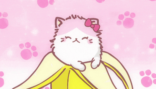 a cartoon of a cat with a banana peel on its head