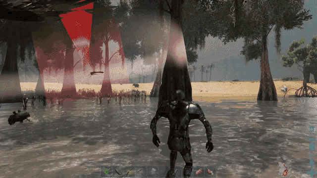 a man in a video game stands in the water