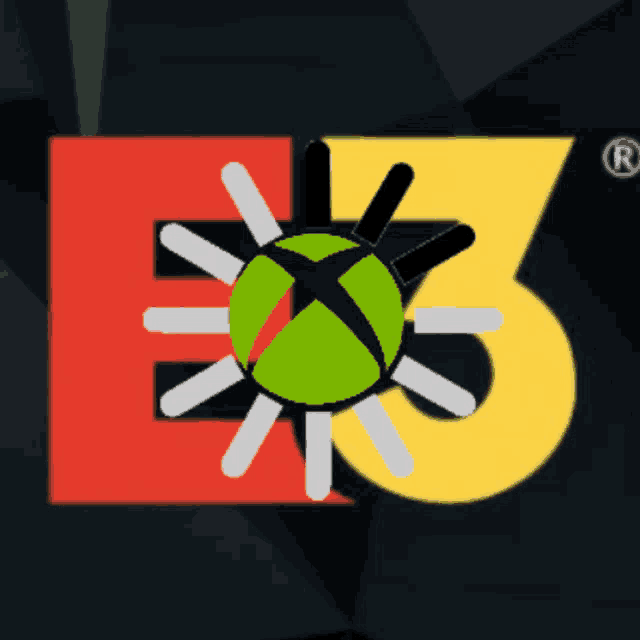 a logo for e3 shows a green xbox with white rays around it