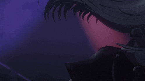 a girl with long white hair is standing in a purple room