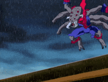 a cartoon drawing of a werewolf standing in the rain