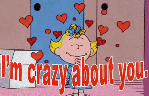 a cartoon of a girl surrounded by hearts with the words " i 'm crazy about you "