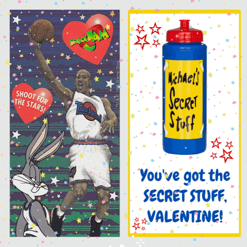 a valentine 's day card with michael jordan and bugs bunny on it