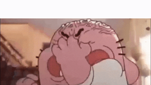 a cartoon character is covering his face with his hand .