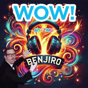 a man in a tuxedo stands in front of a poster that says wow