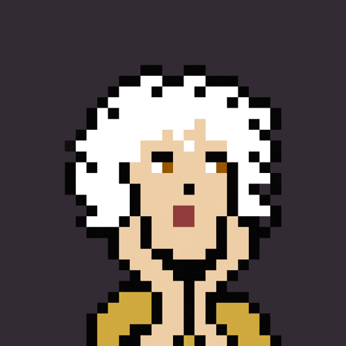 a pixel art image of a woman with white hair