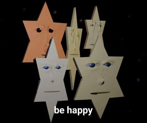 a group of stars with faces on them and the words be happy