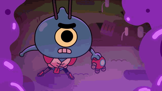 a cartoon character is holding a glowing object in his hands