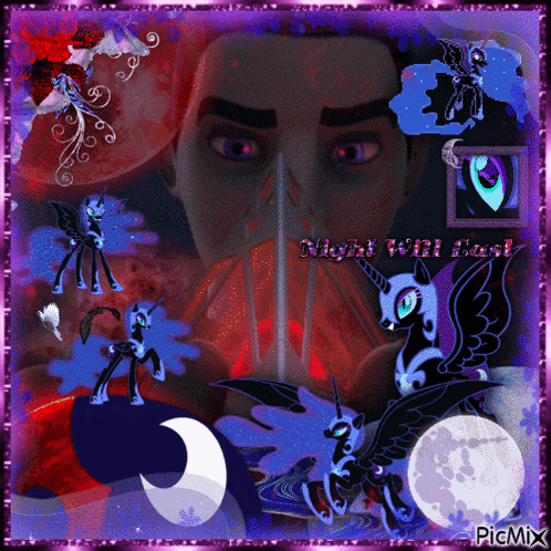 a collage of ponies and a man with the words night will last at the top