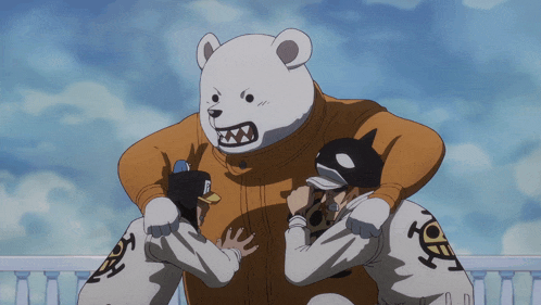 a cartoon of a bear with the letter h on his back