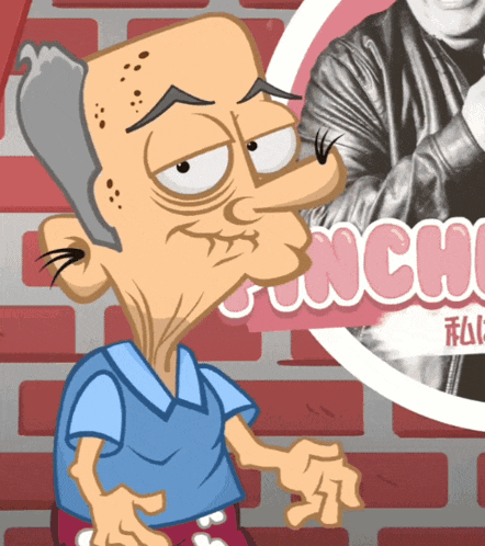 a cartoon drawing of a man with a brick wall behind him and the word crunch on it