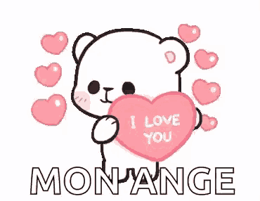 a teddy bear is holding a heart that says `` i love you '' surrounded by hearts .