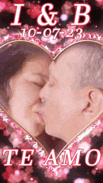 a picture of a man and woman kissing with the words i & b 10-07-23