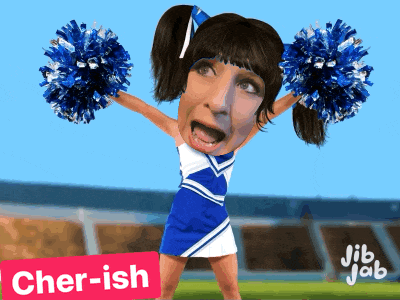 a cheerleader is holding up her pom poms and the word cher-ish is on the bottom