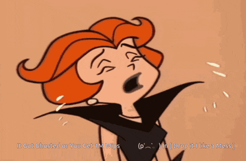 a cartoon of a woman crying with the words " it got ghosted or you get 1m wigs "