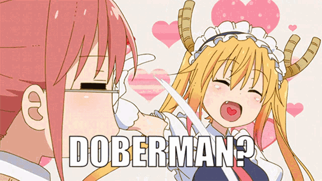 a picture of a girl with horns and the words doberman below her