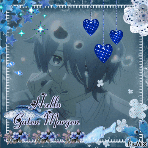 a picture of a man with the words hallo guten morgen on it