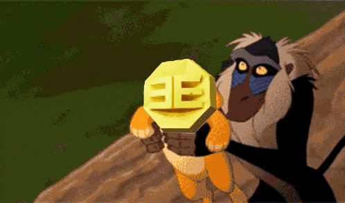 a cartoon monkey holding a stop sign with the letter e on it