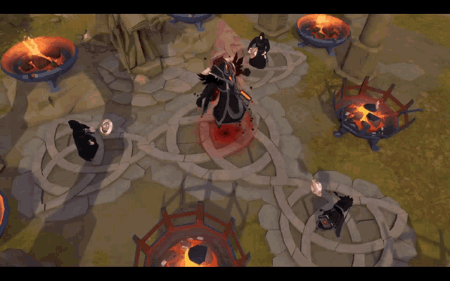 a video game is being played with a statue in the center