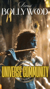a poster of a man playing a flute with the words universe community on it