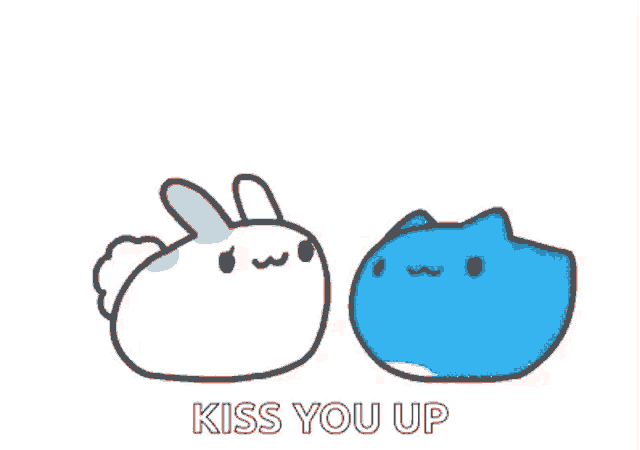 a cartoon cat is laying down with a heart above its head and saying `` kiss you up '' .