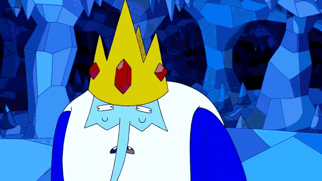 a cartoon character wearing a crown with a red stone in it
