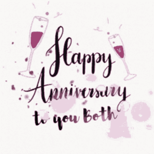 a happy anniversary to you both greeting card with wine glasses