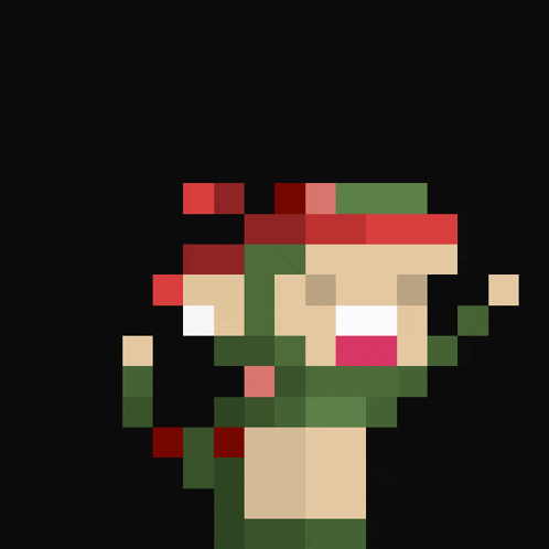 a pixel art of a person wearing a red hat