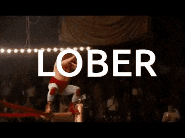 a man is flying through the air with the word lober behind him