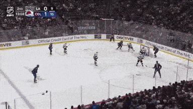 a hockey game is being played in a stadium sponsored by the nhl