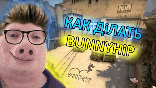 a man wearing glasses and a pig face is playing bunnyhip