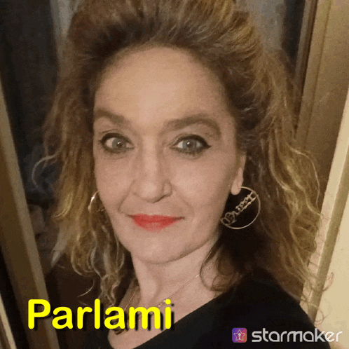 a woman with the name parlami on the bottom of her face