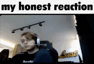 a man wearing headphones is sitting in a chair with the words `` my honest reaction '' written above him .