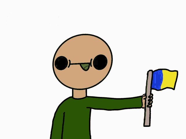 a cartoon of a man holding a flag with the words go ukraine below him