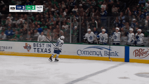 a hockey game is being played in texas and comerica bank is one of the sponsors