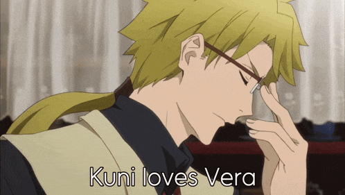 a picture of a man with the words kuni loves vera on the bottom