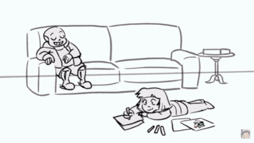 a drawing of a skeleton sitting on a couch holding a cup with the words " you mean this " below it